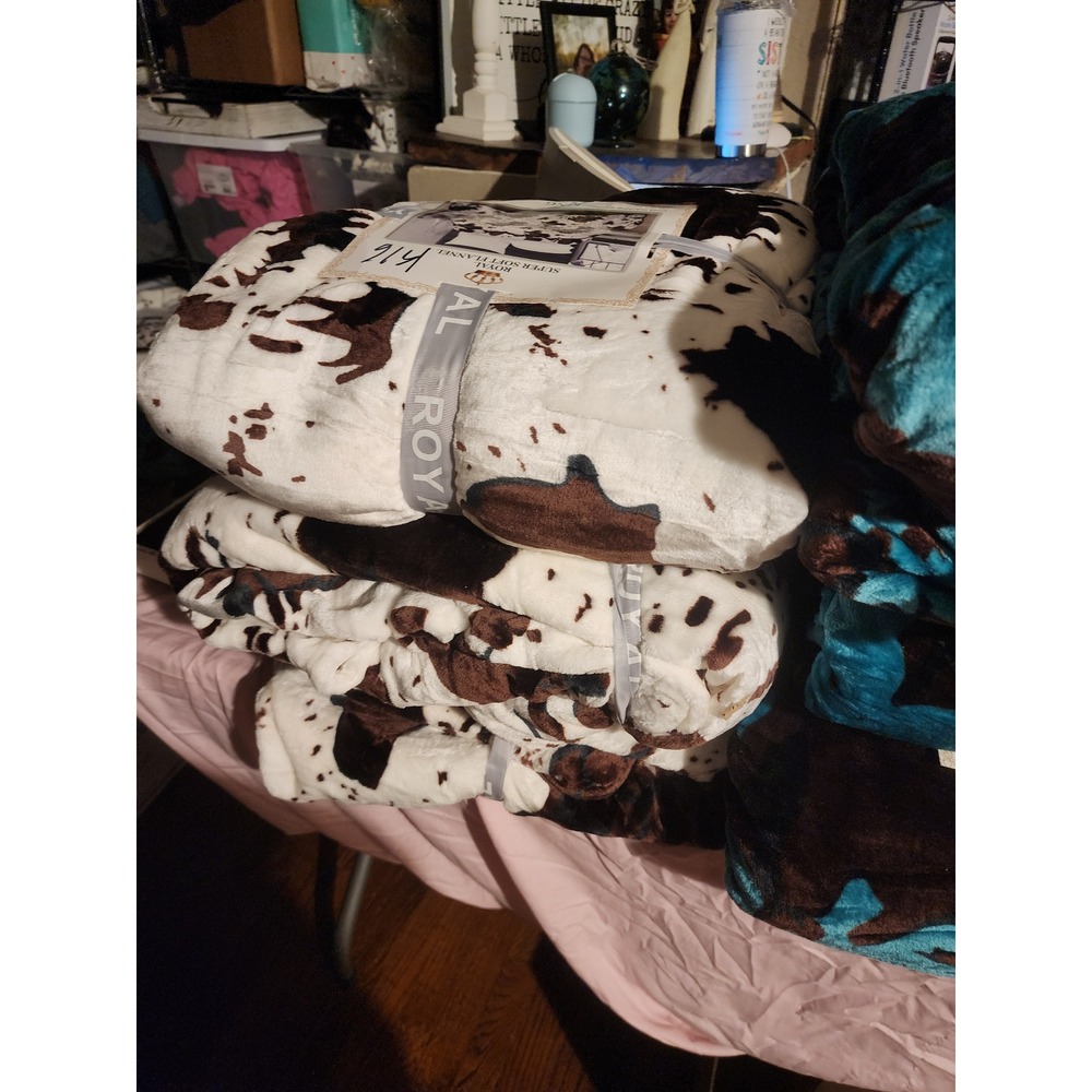 Royal Super Soft Flannel King Blanket Cow Print Plush Fleece Bedding Cowhide